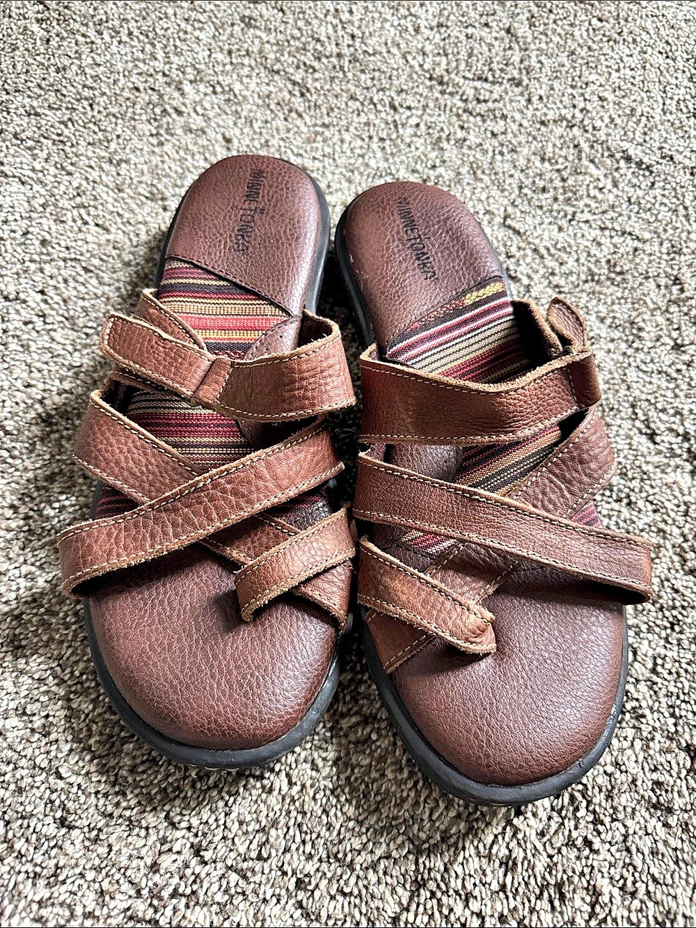 Minnetonka Leather Women's 11 Brown Strap Sandals nwot